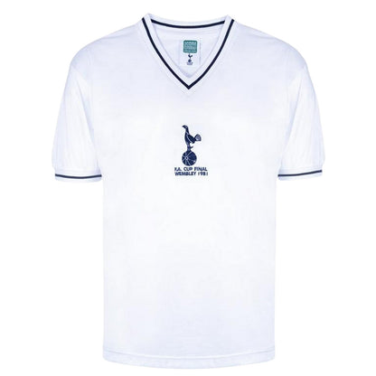 White-Blue - Front - Score Draw Mens 1981 Tottenham Hotspur FC V Neck Home Shirt