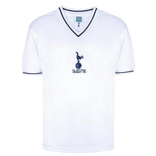 White-Blue - Front - Score Draw Mens 1981 Tottenham Hotspur FC V Neck Home Shirt