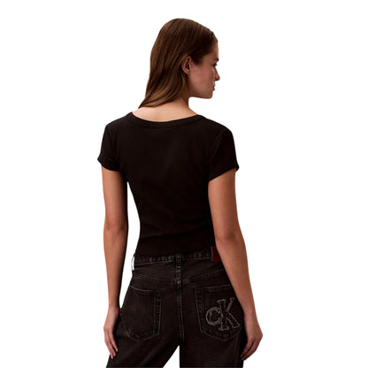 Black - Back - Calvin Klein Womens-Ladies Ribbed Woven Crop Top