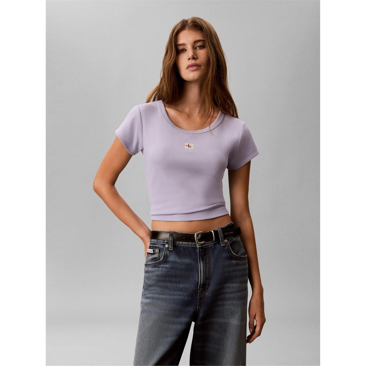 Cosmic Sky - Back - Calvin Klein Womens-Ladies Ribbed Woven Crop Top