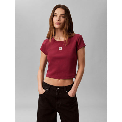 Red - Back - Calvin Klein Womens-Ladies Ribbed Woven Crop Top