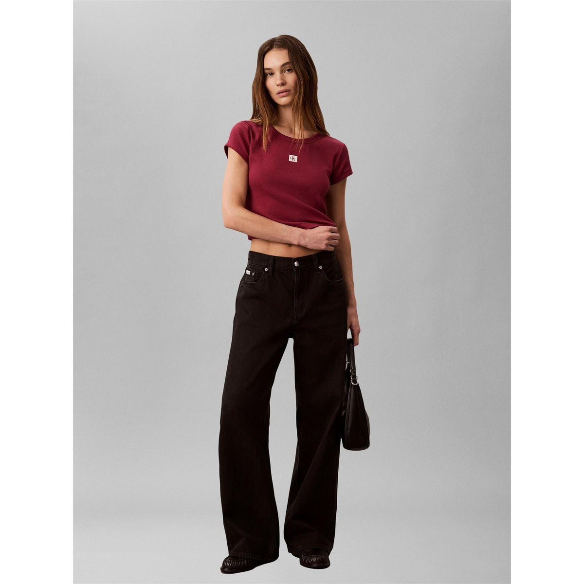 Red - Lifestyle - Calvin Klein Womens-Ladies Ribbed Woven Crop Top