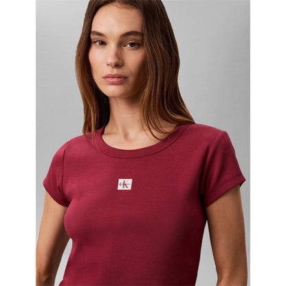 Red - Pack Shot - Calvin Klein Womens-Ladies Ribbed Woven Crop Top
