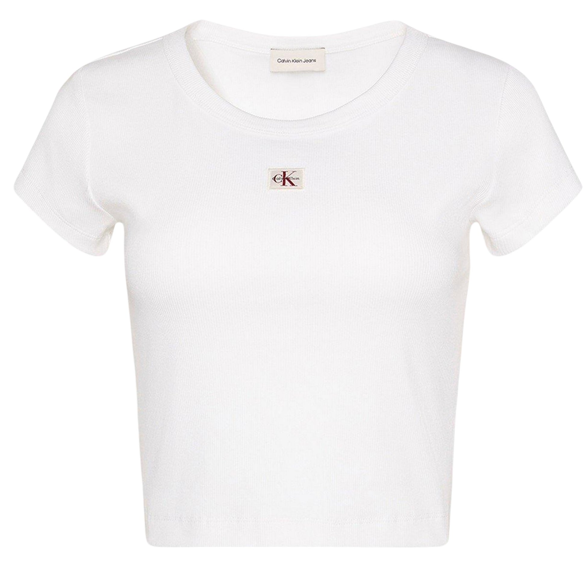 White - Front - Calvin Klein Womens-Ladies Ribbed Woven Crop Top