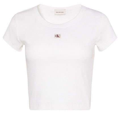 White - Front - Calvin Klein Womens-Ladies Ribbed Woven Crop Top