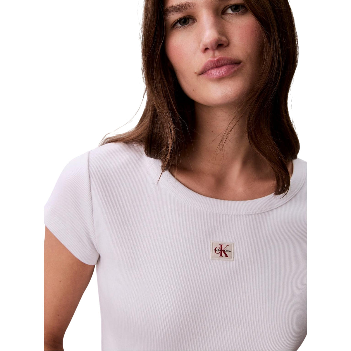White - Side - Calvin Klein Womens-Ladies Ribbed Woven Crop Top