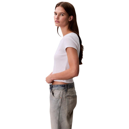 White - Lifestyle - Calvin Klein Womens-Ladies Ribbed Woven Crop Top