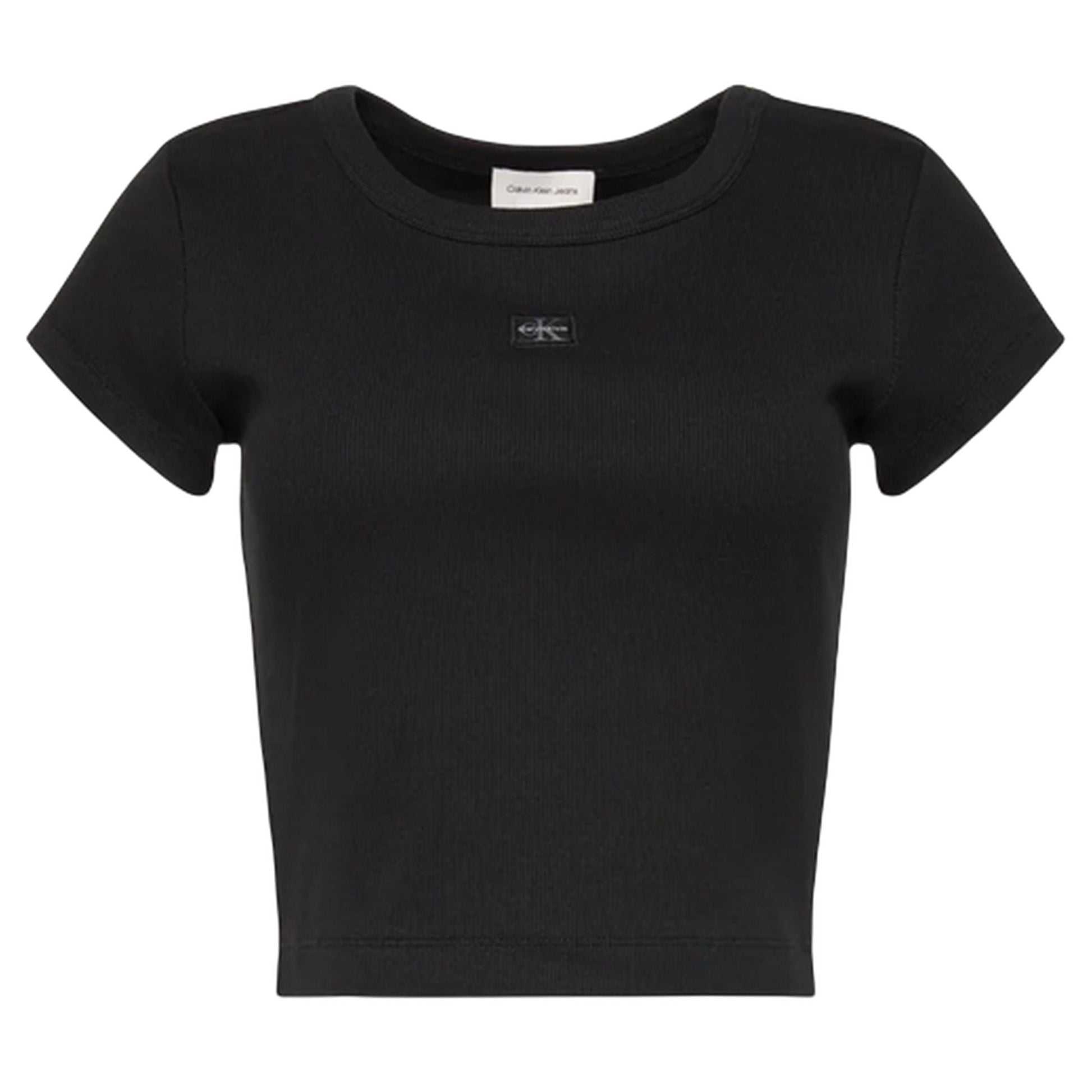 Black - Front - Calvin Klein Womens-Ladies Ribbed Woven Crop Top