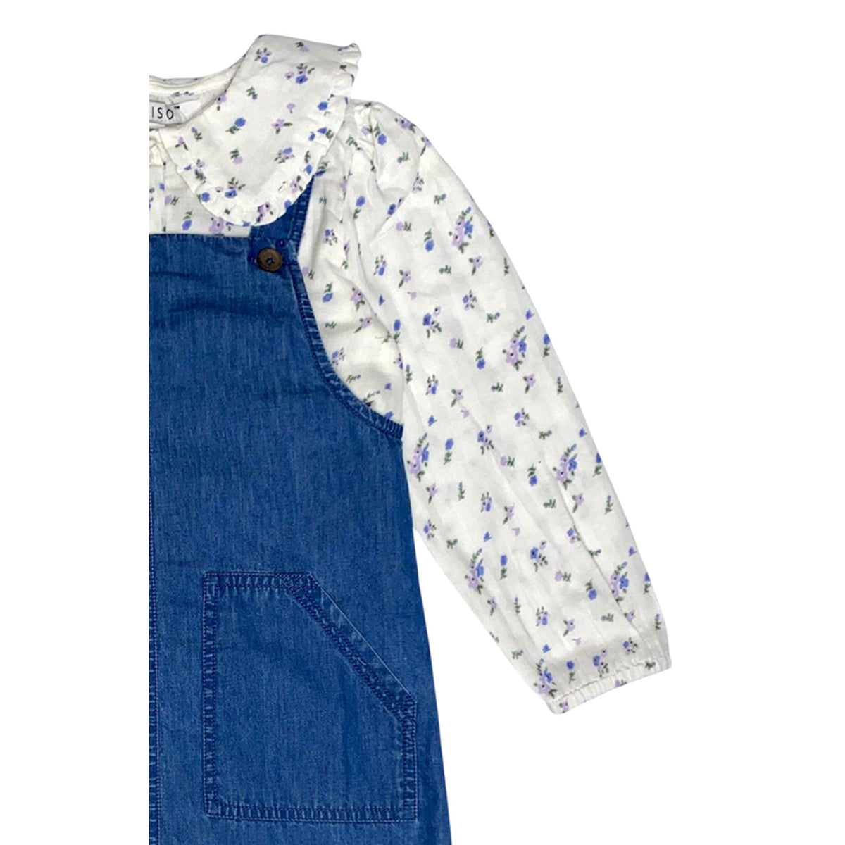 Blue - Lifestyle - Miso Girls Floral Collared Pinafore Dress