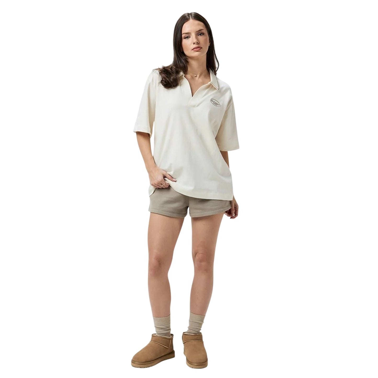 Vintage White - Close up - Jack Wills Womens-Ladies Baggy Short-Sleeved Polo Shirt