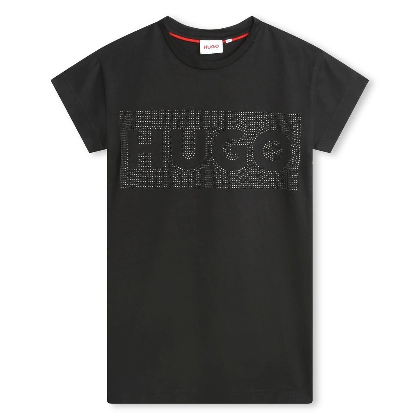 Black - Front - Hugo Girls Logo T-Shirt Dress