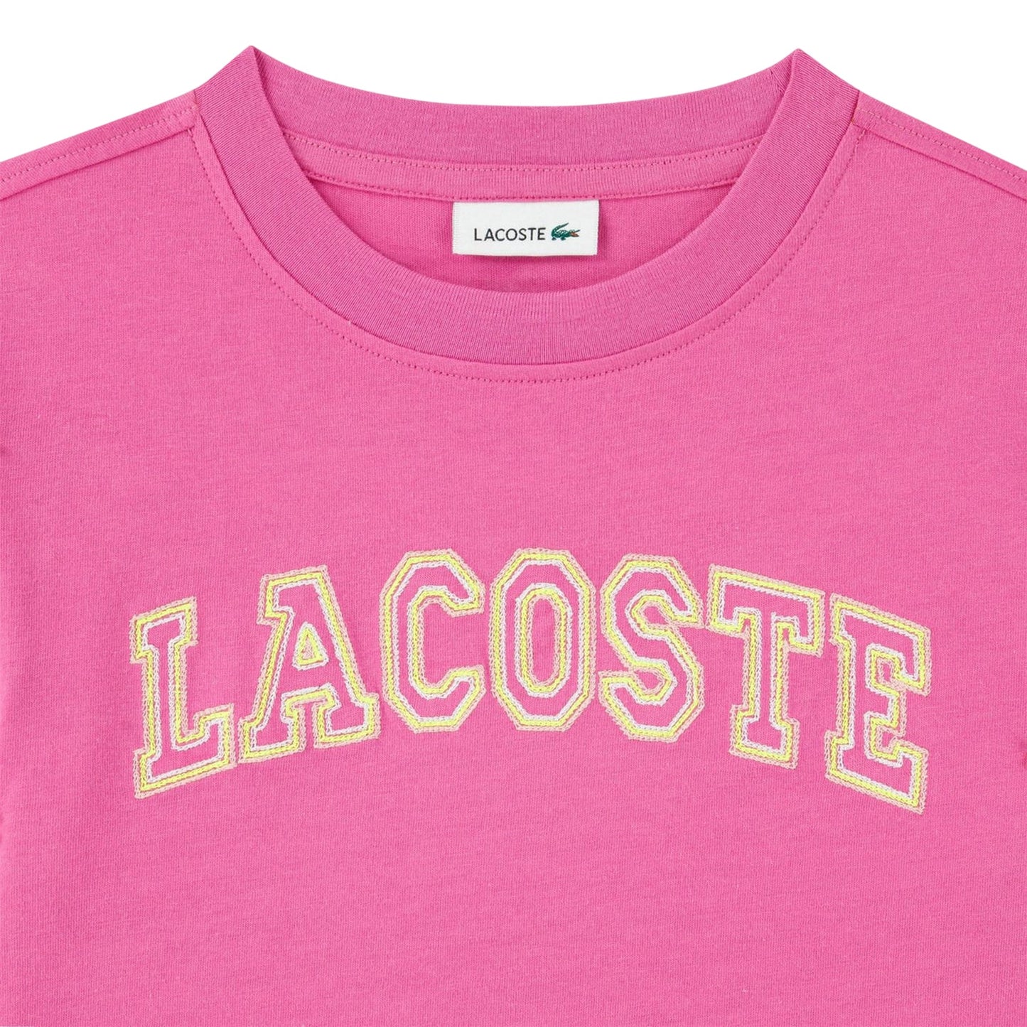 Fuchsia - Side - Lacoste Childrens-Kids Lettering Embroidered T-Shirt