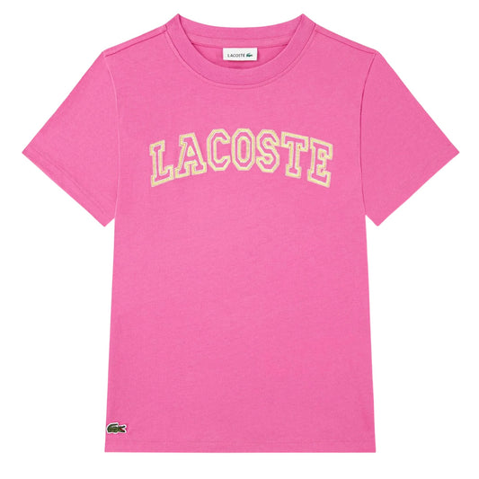 Fuchsia - Front - Lacoste Childrens-Kids Lettering Embroidered T-Shirt