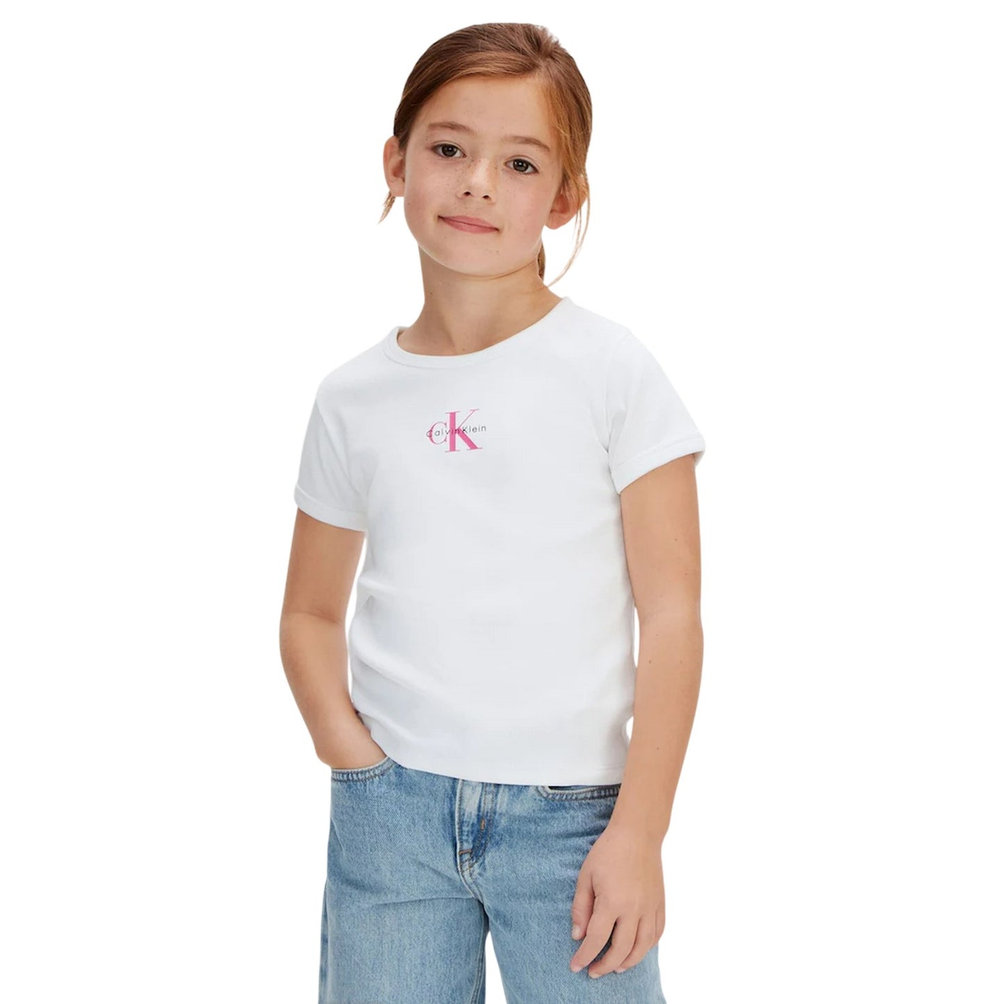 White - Side - Calvin Klein Girls Mono Crop Top