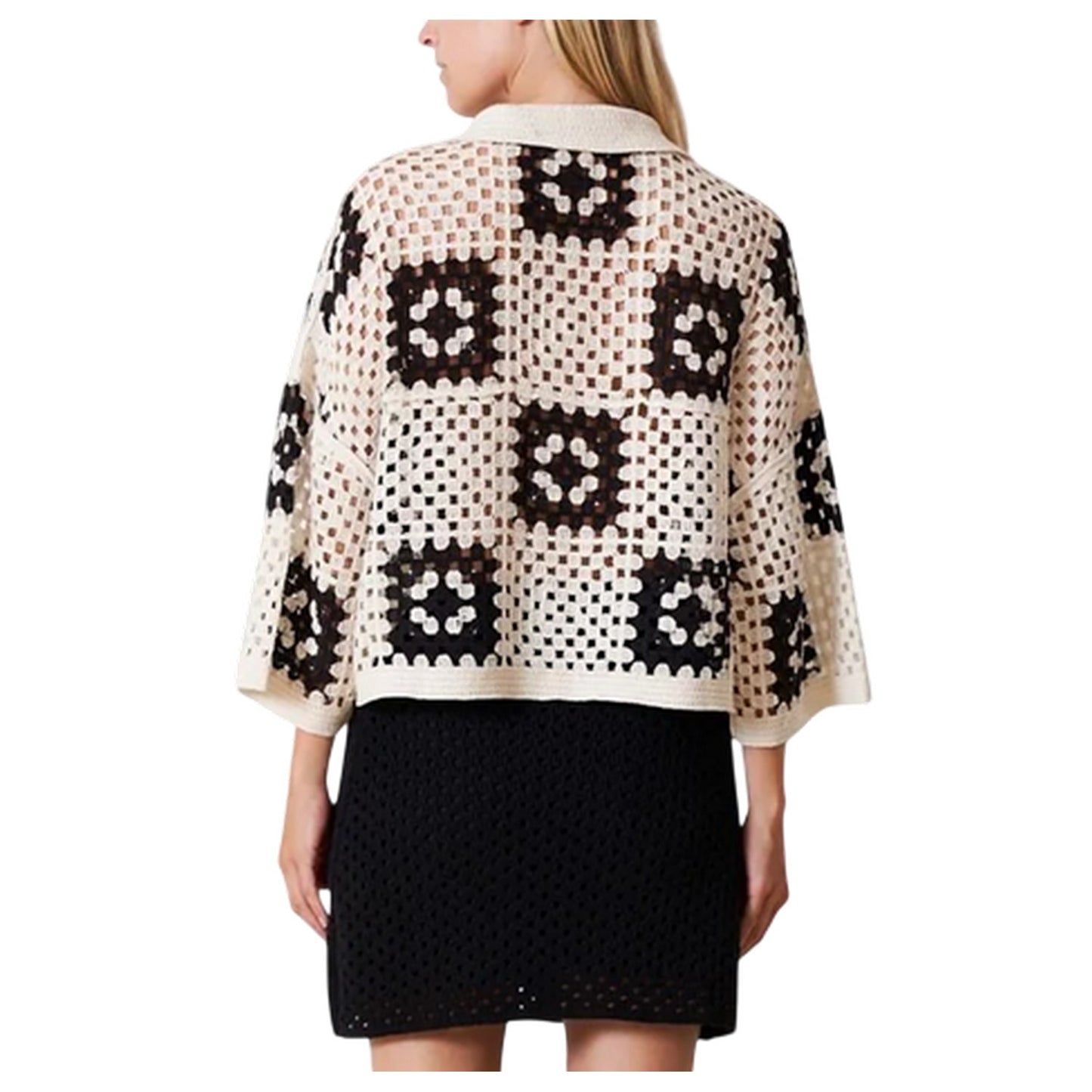 Black-Cream - Back - Edited Womens-Ladies Anaya Crochet Polo Shirt
