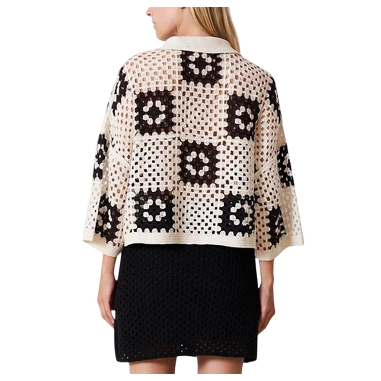 Black-Cream - Back - Edited Womens-Ladies Anaya Crochet Polo Shirt