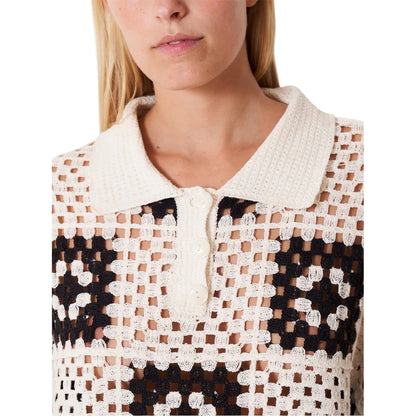 Black-Cream - Side - Edited Womens-Ladies Anaya Crochet Polo Shirt