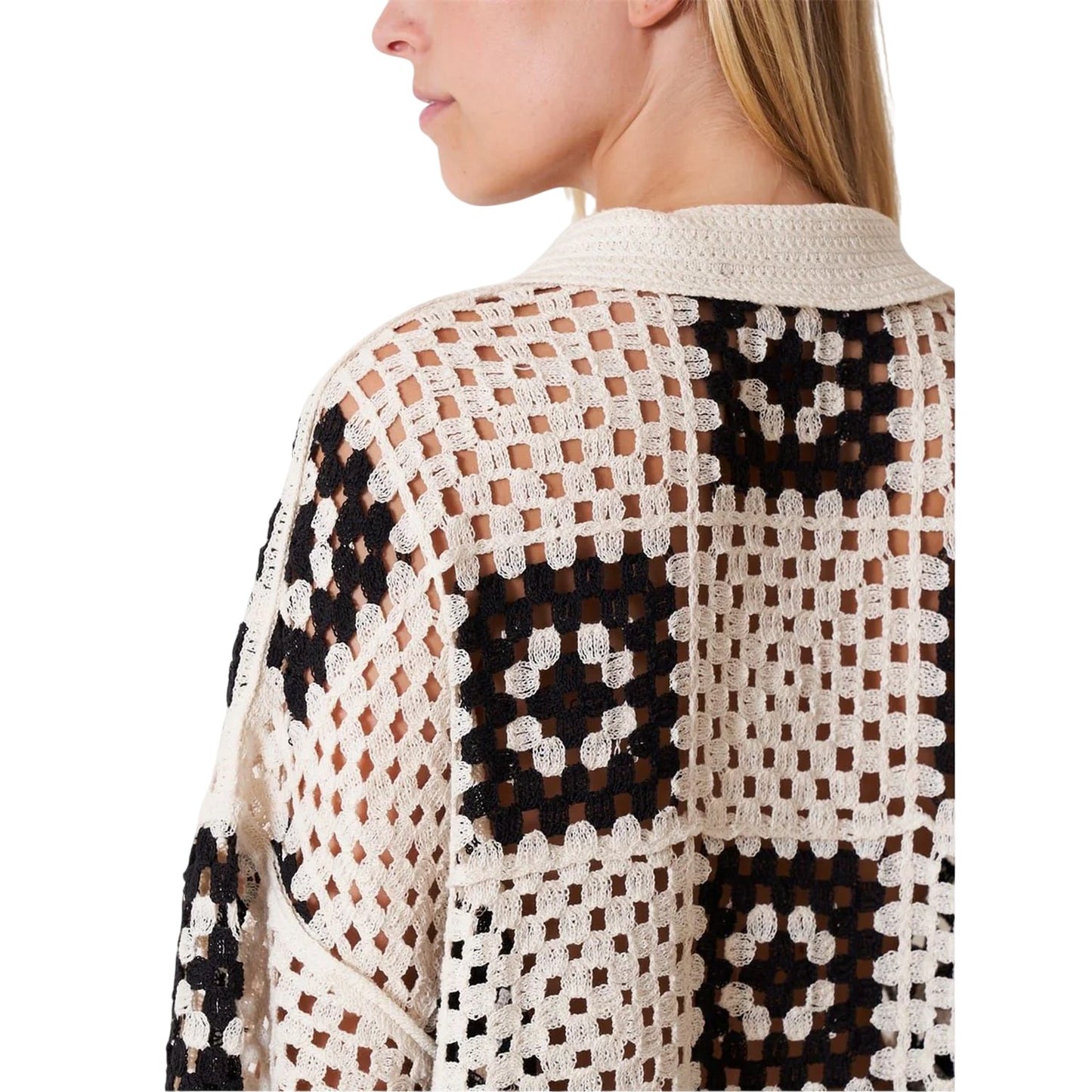 Black-Cream - Lifestyle - Edited Womens-Ladies Anaya Crochet Polo Shirt