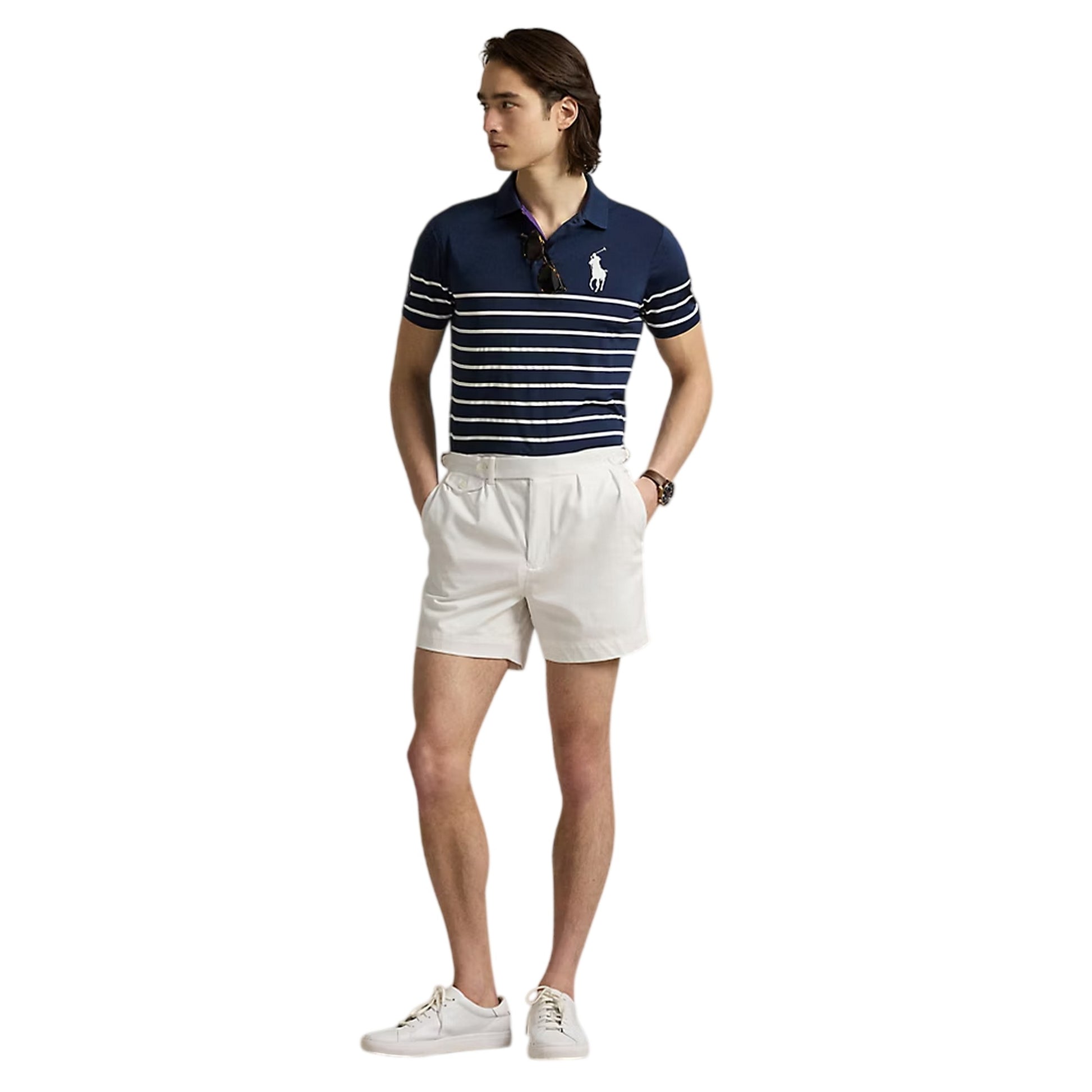 Navy - Pack Shot - Ralph Lauren Mens Striped Polo Shirt
