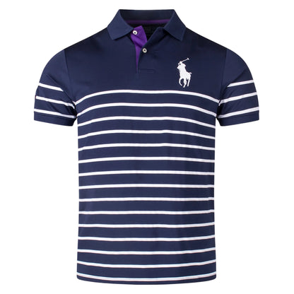 Navy - Front - Ralph Lauren Mens Striped Polo Shirt