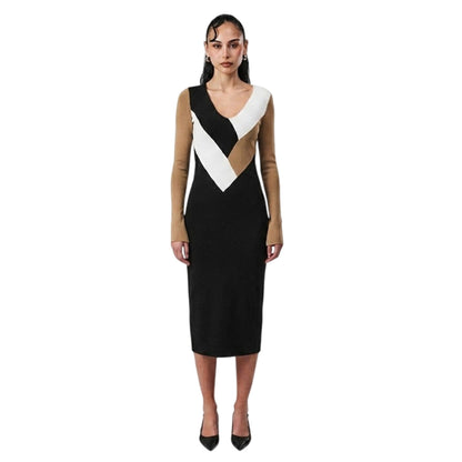 Black-Brown-White - Pack Shot - Boss Womens-Ladies Florency Viscose Slim Midi Dress