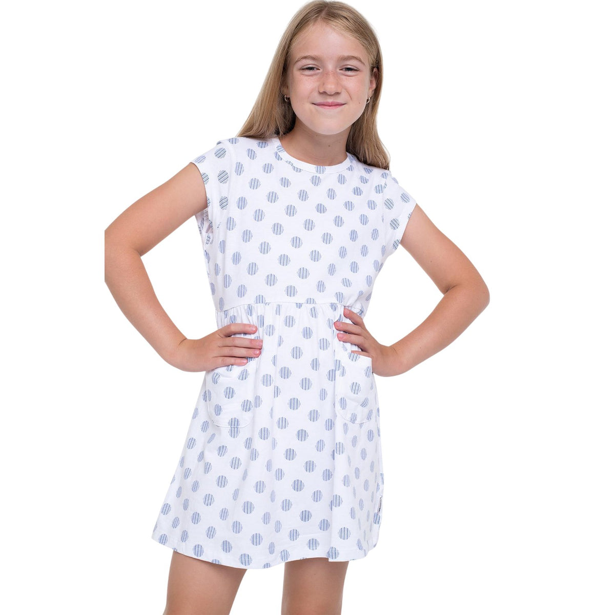 White - Side - Trespass Girls Polka Dot & Stripe Casual Dress