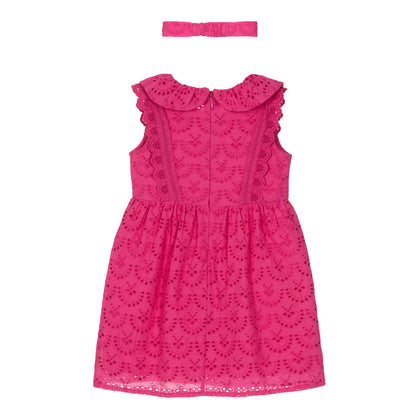 Fuchsia - Back - Carrement Beau Girls Sleeveless Dress And Headband Set