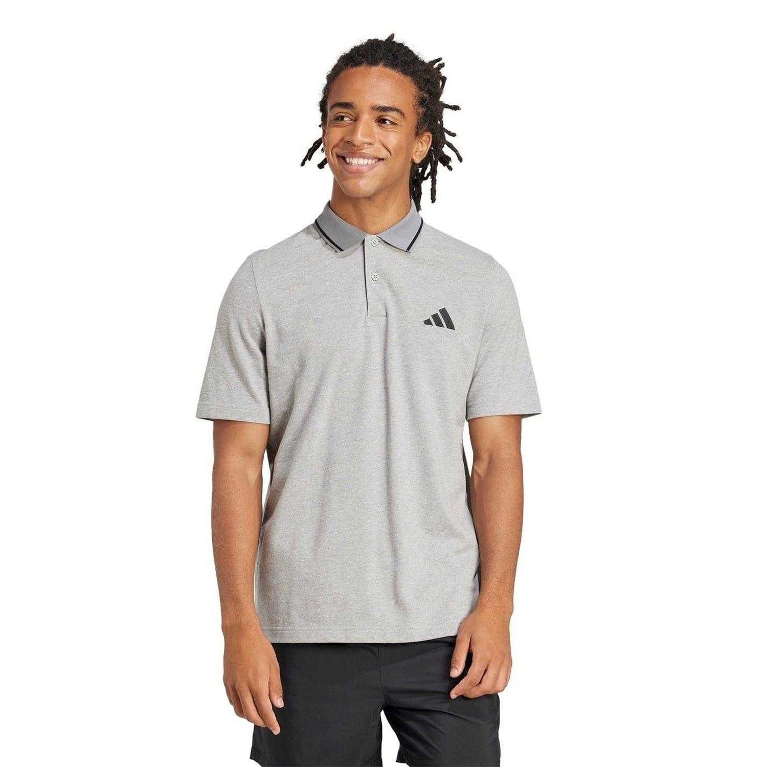 Grey - Lifestyle - Adidas Mens 3 Stripes Cotton Polo Shirt