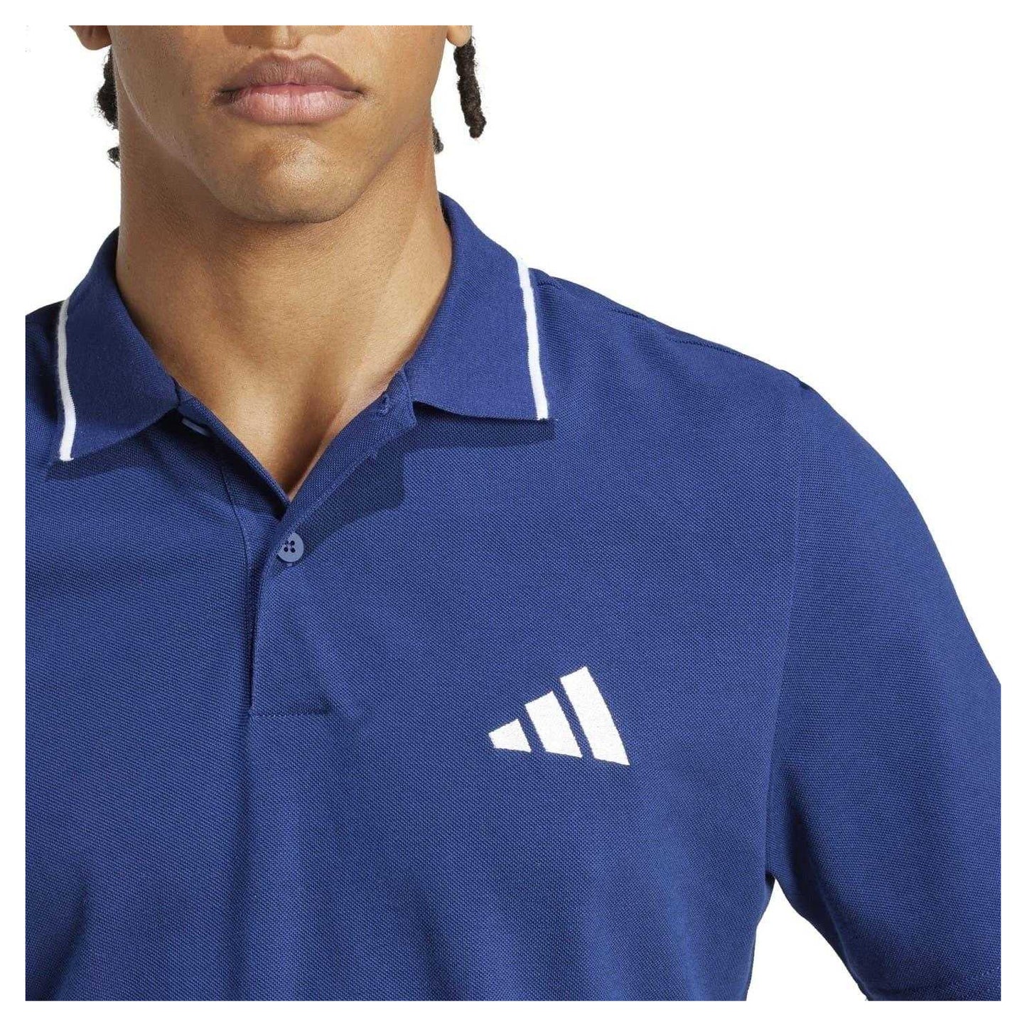 Navy-White - Side - Adidas Mens 3 Stripes Cotton Polo Shirt