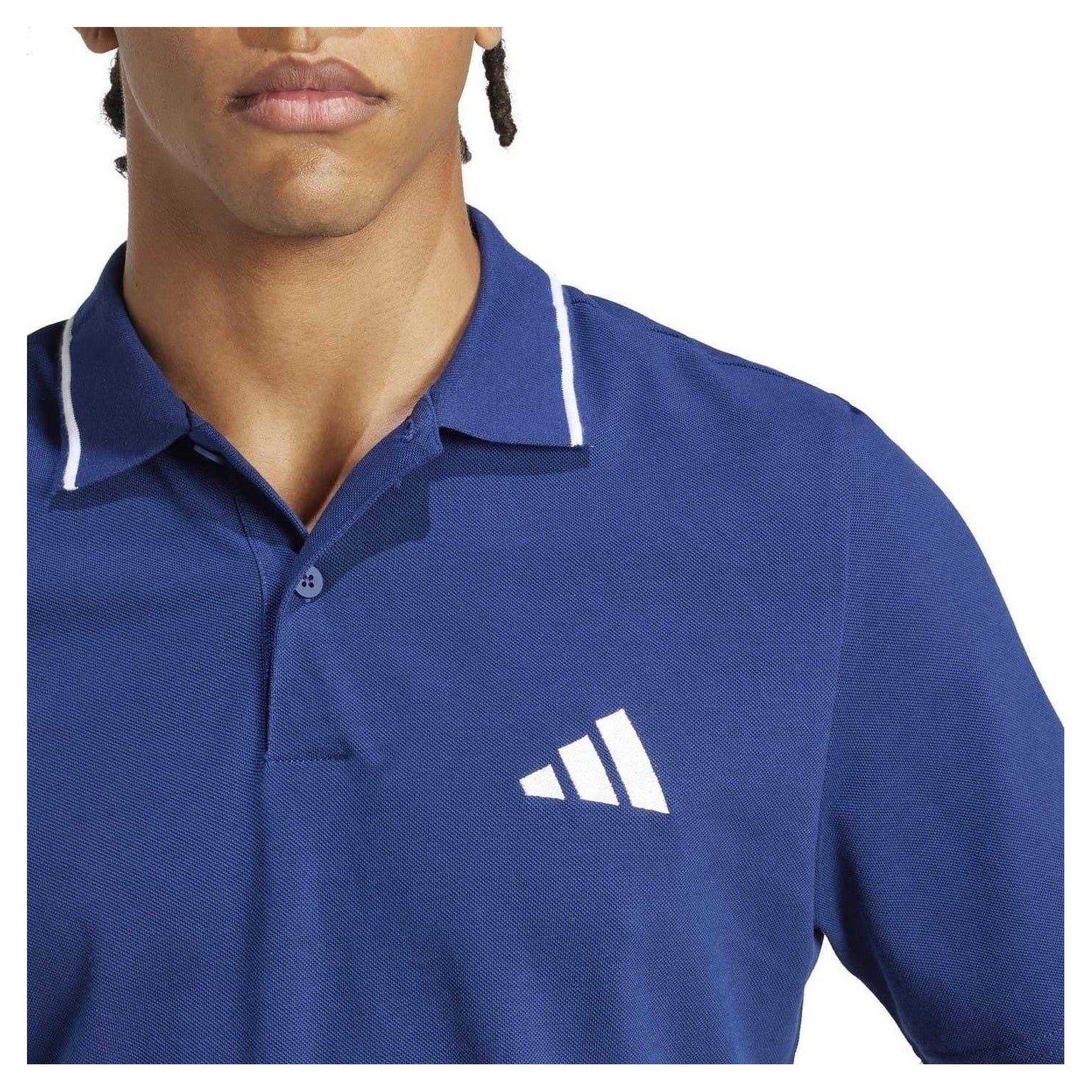 Navy-White - Side - Adidas Mens 3 Stripes Cotton Polo Shirt