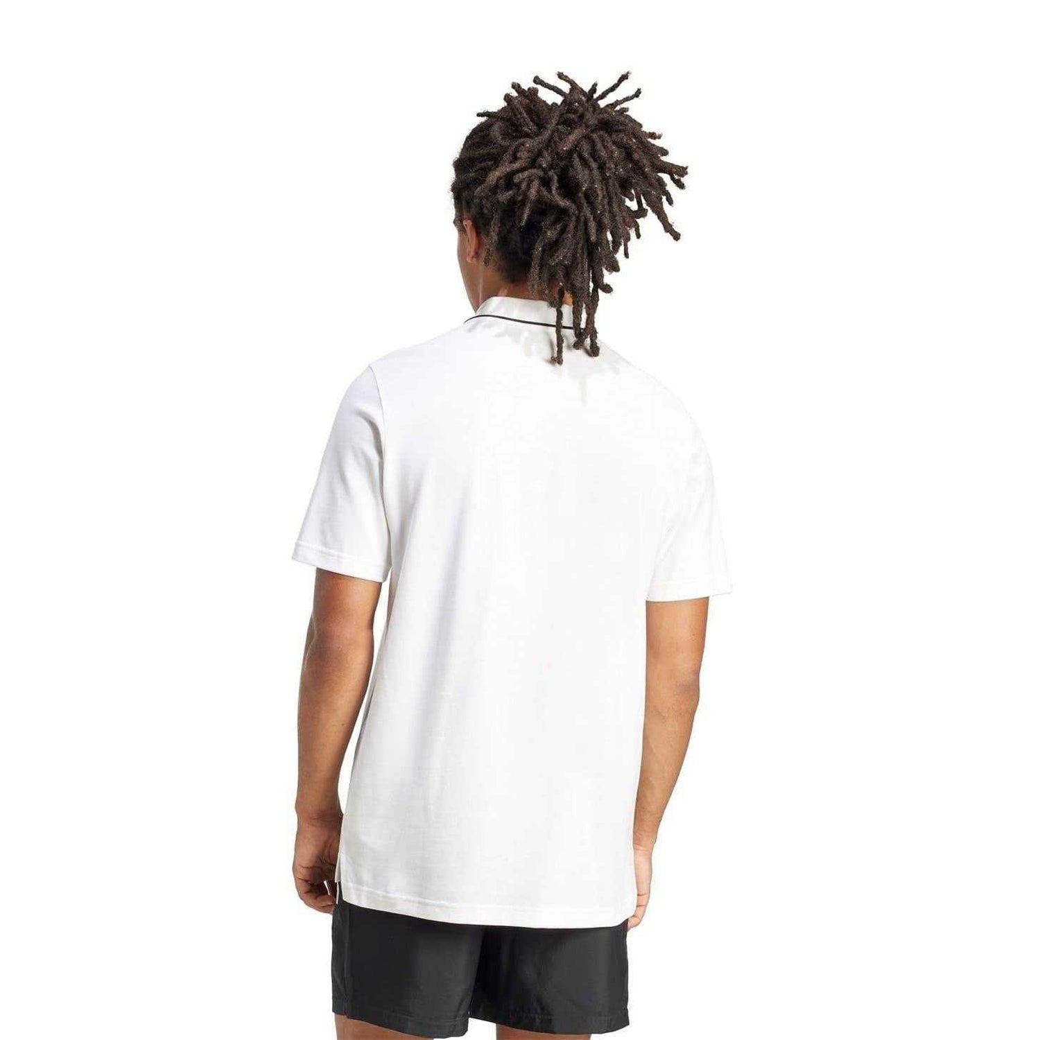 White-Black - Back - Adidas Mens 3 Stripes Cotton Polo Shirt