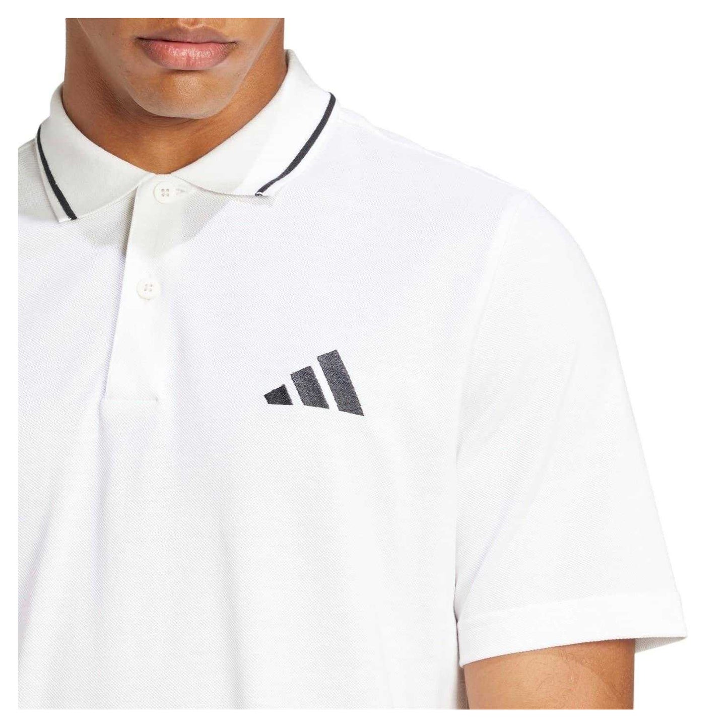 White-Black - Side - Adidas Mens 3 Stripes Cotton Polo Shirt