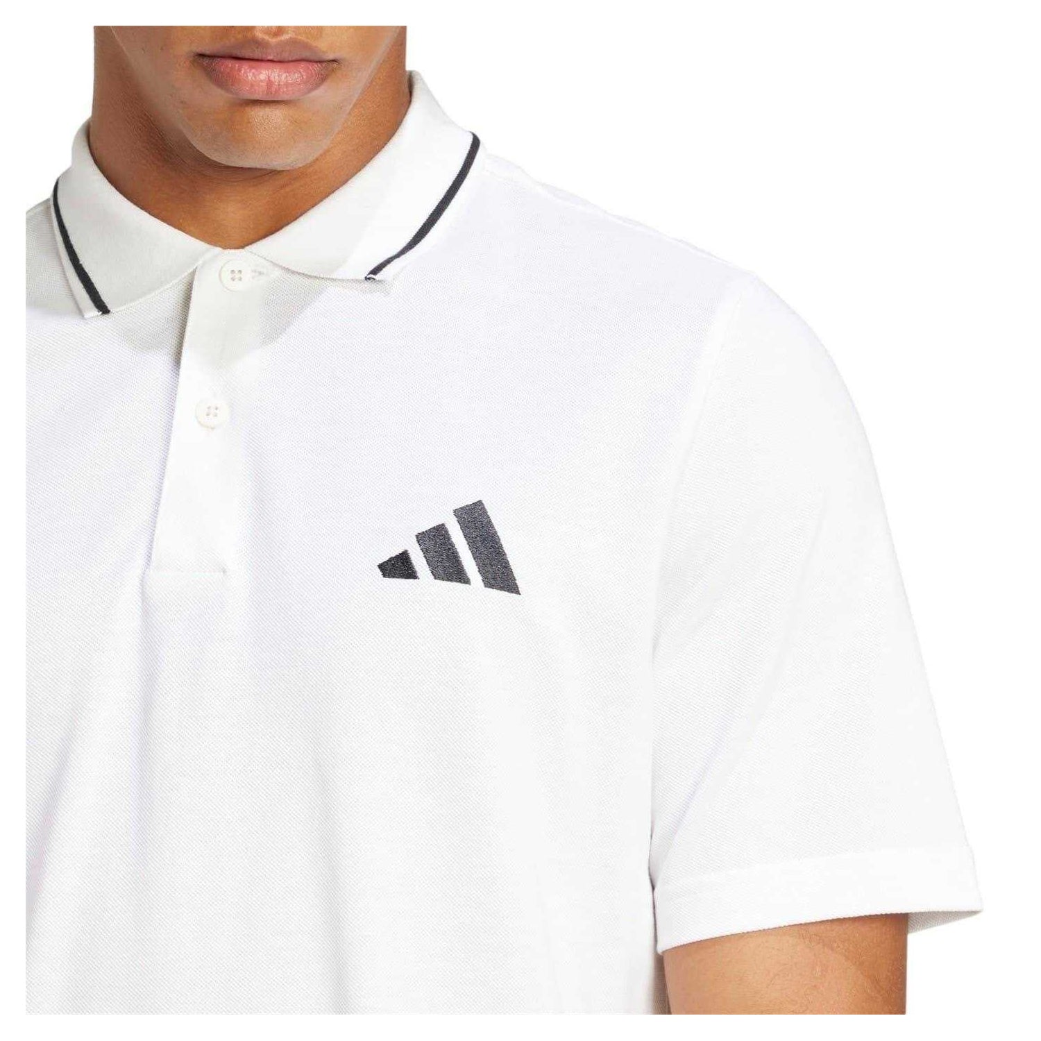 White-Black - Side - Adidas Mens 3 Stripes Cotton Polo Shirt