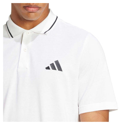 White-Black - Side - Adidas Mens 3 Stripes Cotton Polo Shirt