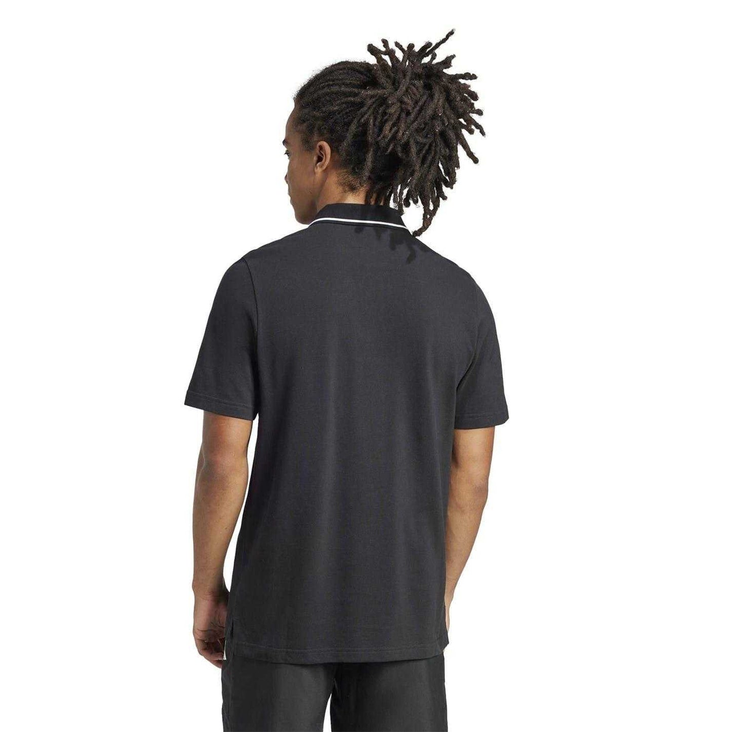 Black-White - Back - Adidas Mens 3 Stripes Cotton Polo Shirt