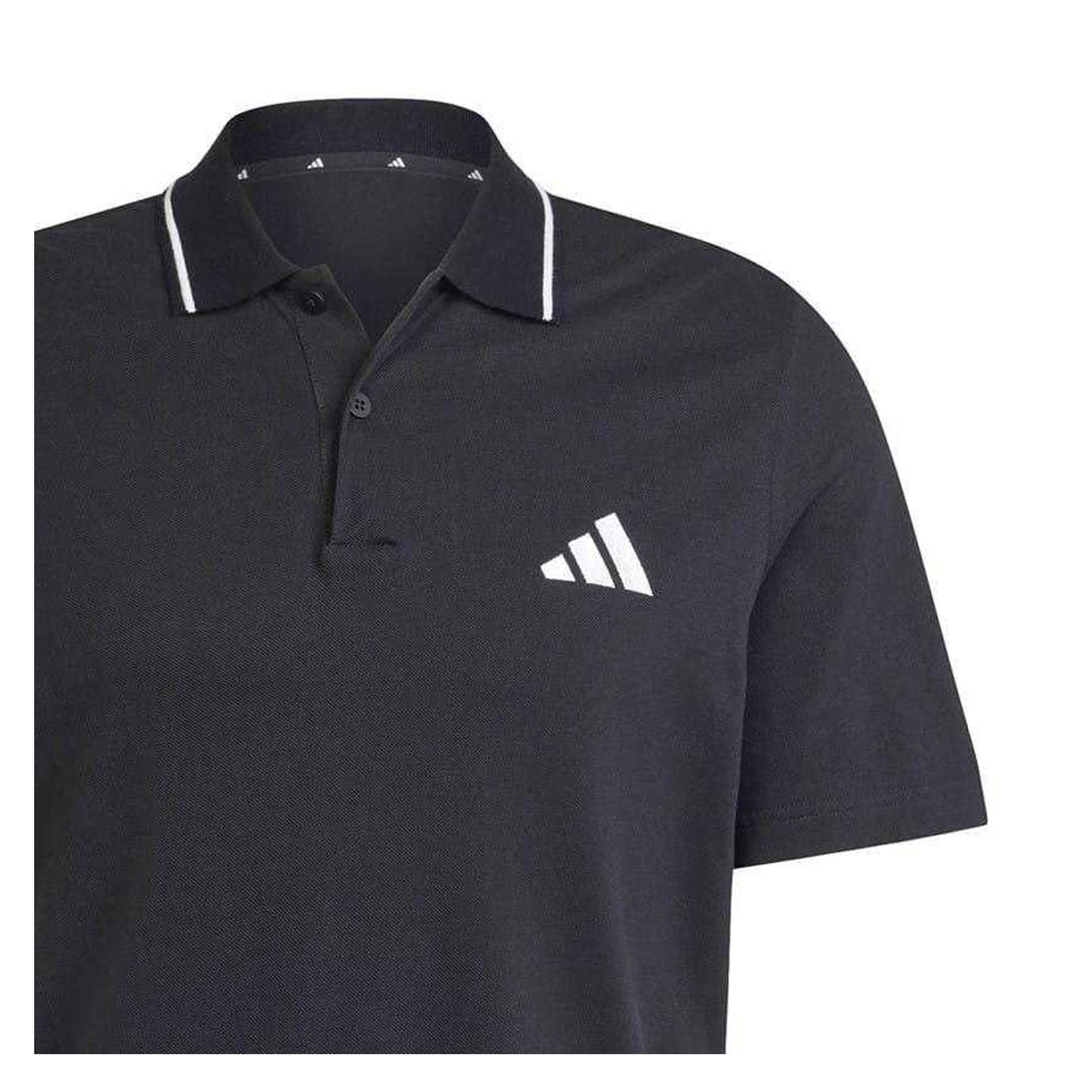 Black-White - Side - Adidas Mens 3 Stripes Cotton Polo Shirt