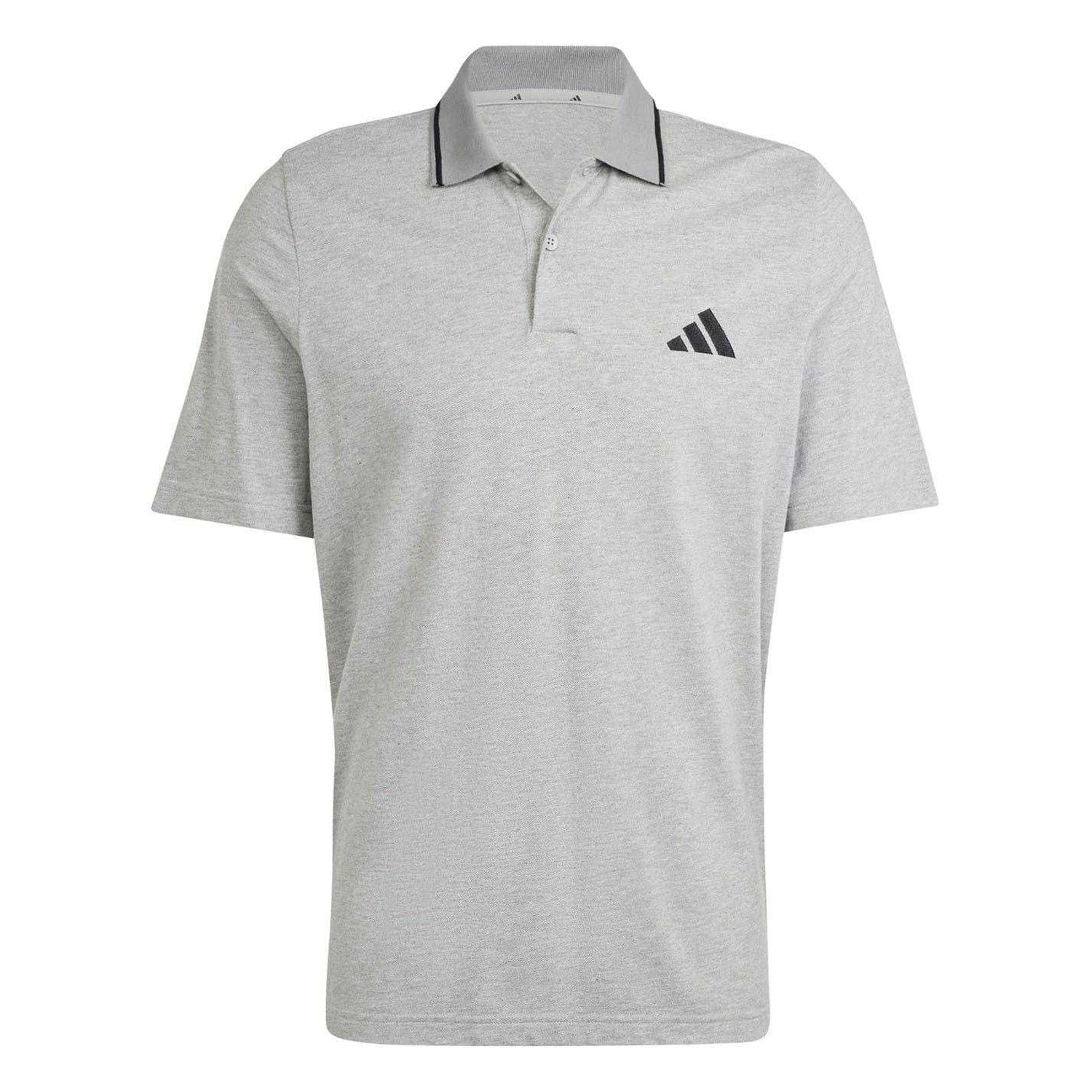 Grey - Front - Adidas Mens 3 Stripes Cotton Polo Shirt