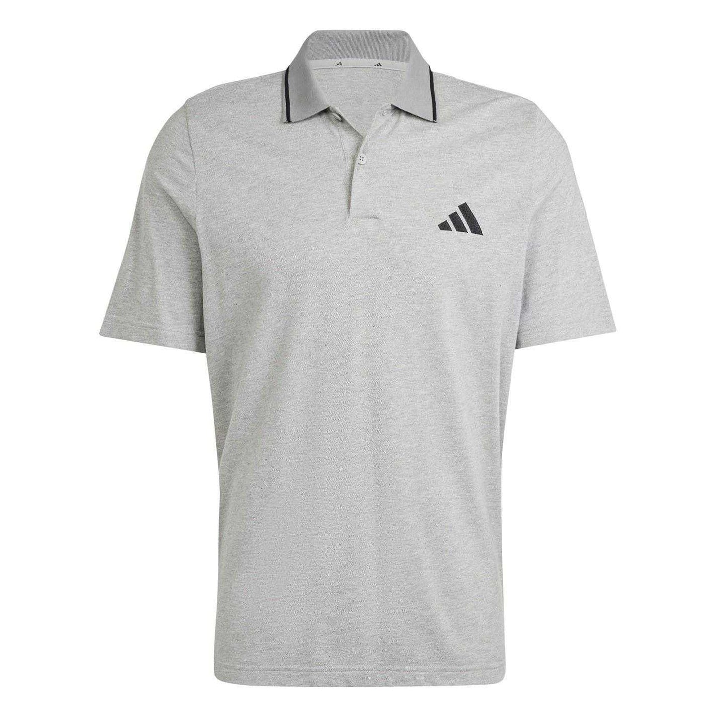 Grey - Front - Adidas Mens 3 Stripes Cotton Polo Shirt