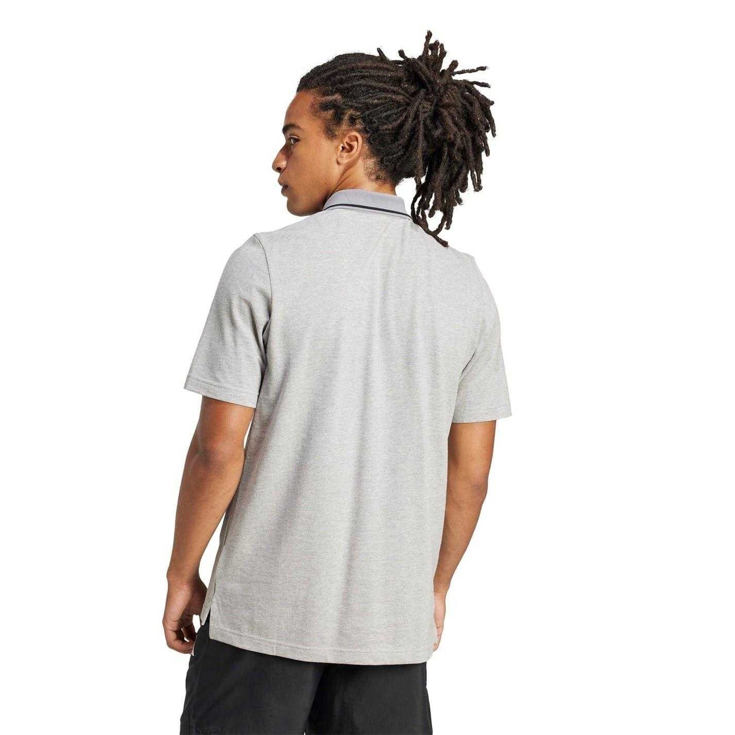 Grey - Back - Adidas Mens 3 Stripes Cotton Polo Shirt
