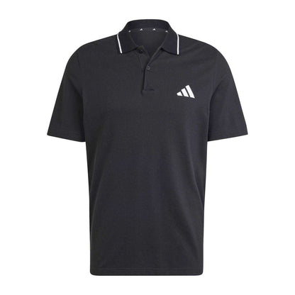 Black-White - Front - Adidas Mens 3 Stripes Cotton Polo Shirt