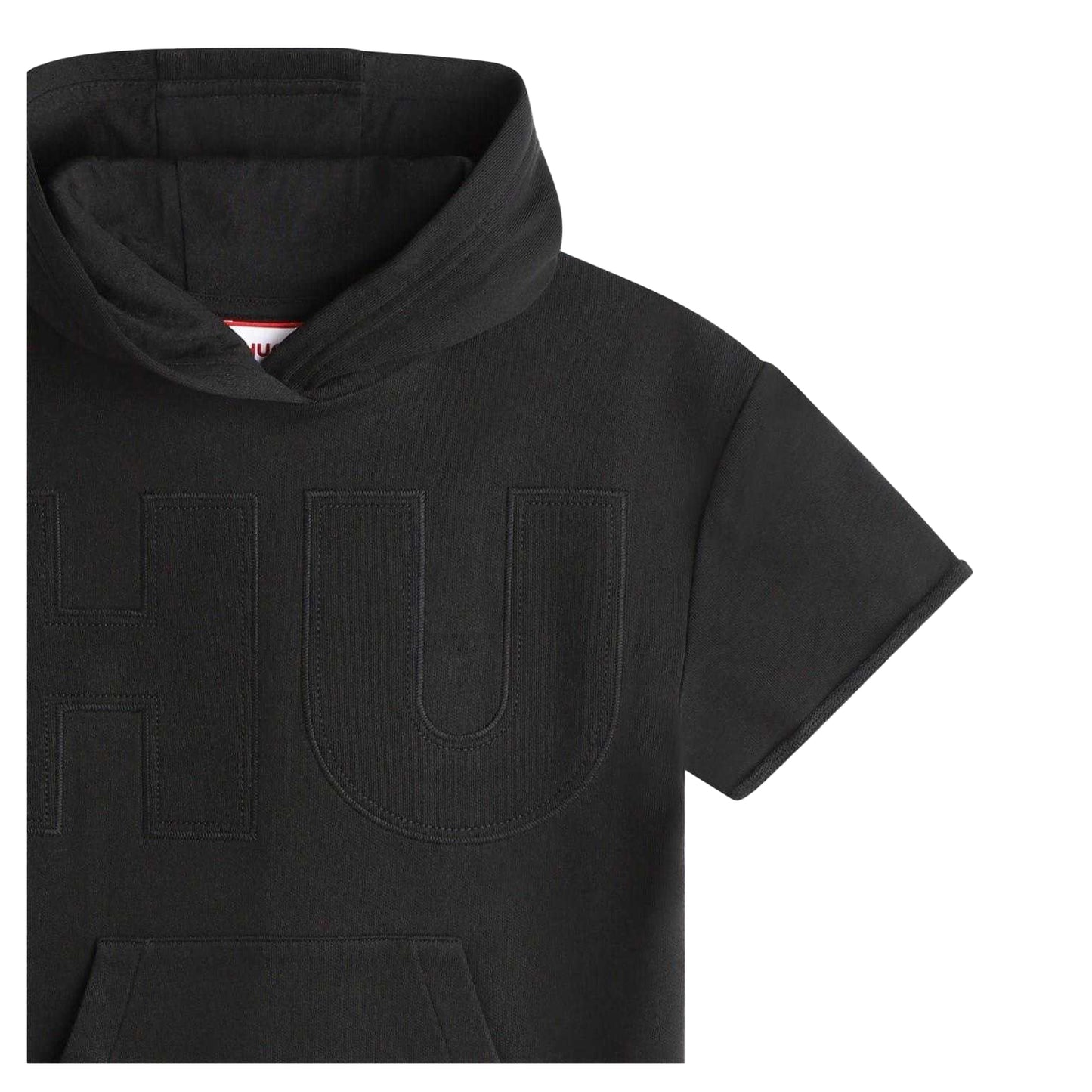 Black - Side - Hugo Childrens-Kids Embroidered Hoodie Dress