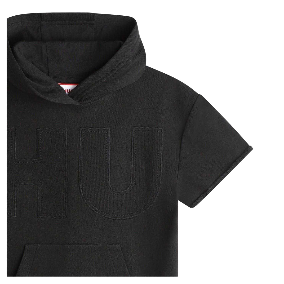 Black - Side - Hugo Childrens-Kids Embroidered Hoodie Dress