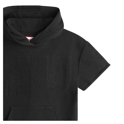 Black - Side - Hugo Childrens-Kids Embroidered Hoodie Dress