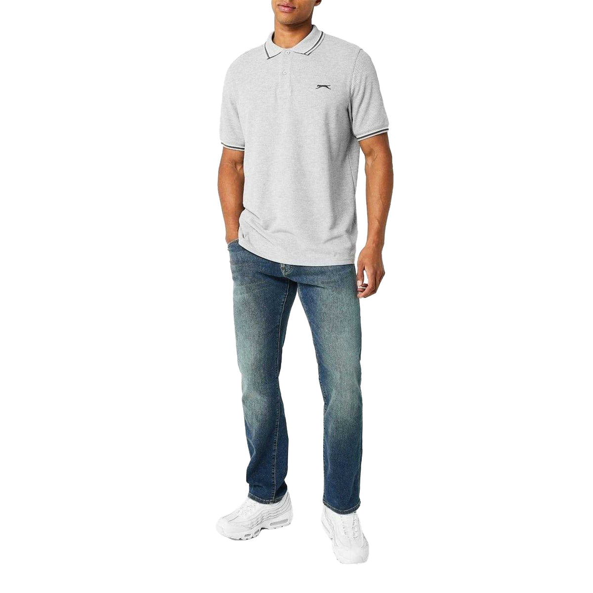 Grey Marl - Side - Slazenger Mens Contrast Tipped Polo Shirt