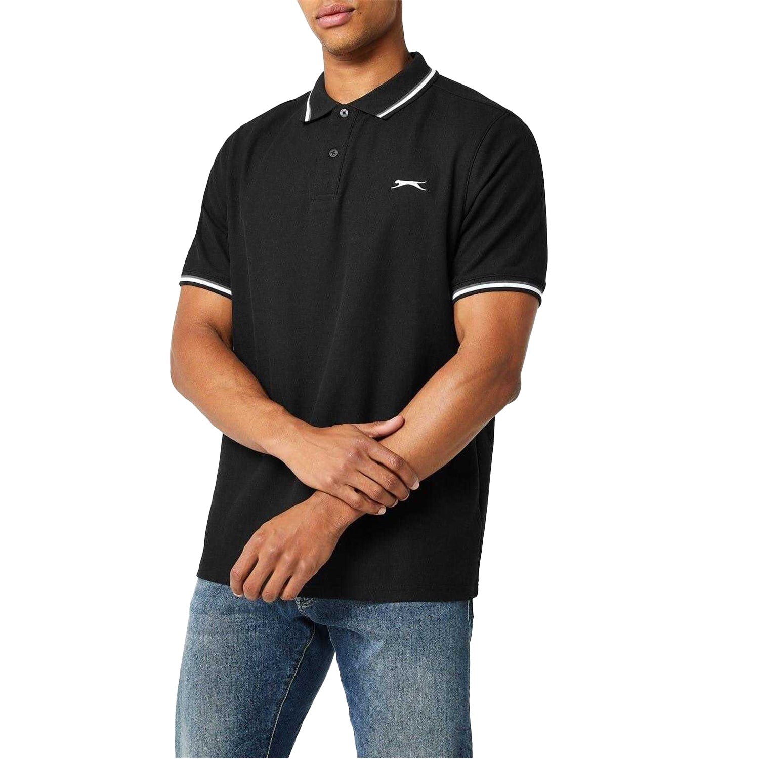 Black - Side - Slazenger Mens Contrast Tipped Polo Shirt