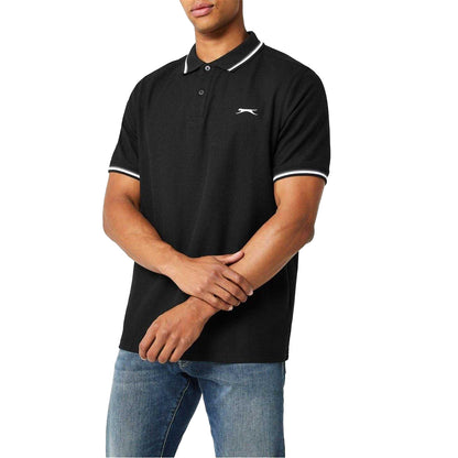 Black - Side - Slazenger Mens Contrast Tipped Polo Shirt