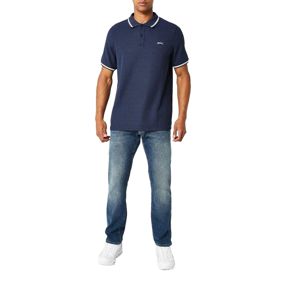 Navy - Side - Slazenger Mens Contrast Tipped Polo Shirt