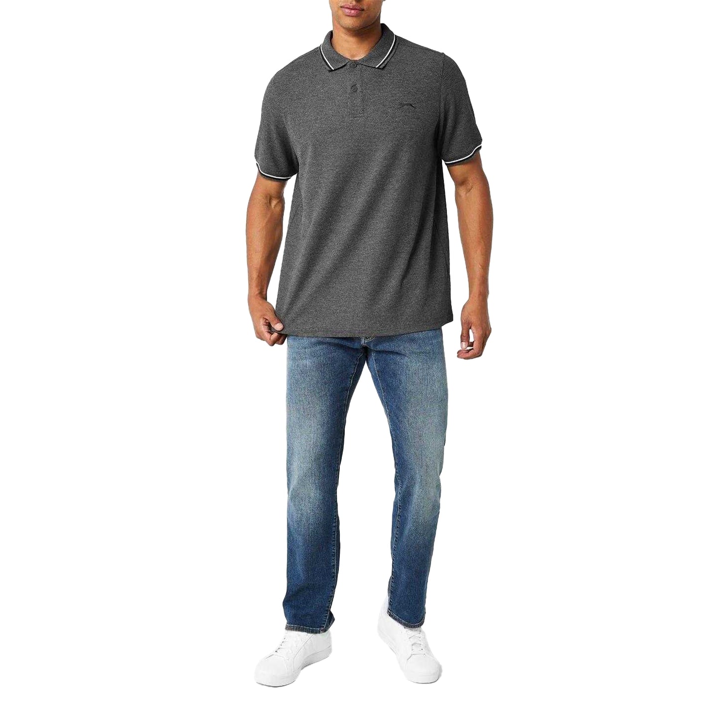 Charcoal Marl Marl - Side - Slazenger Mens Contrast Tipped Polo Shirt