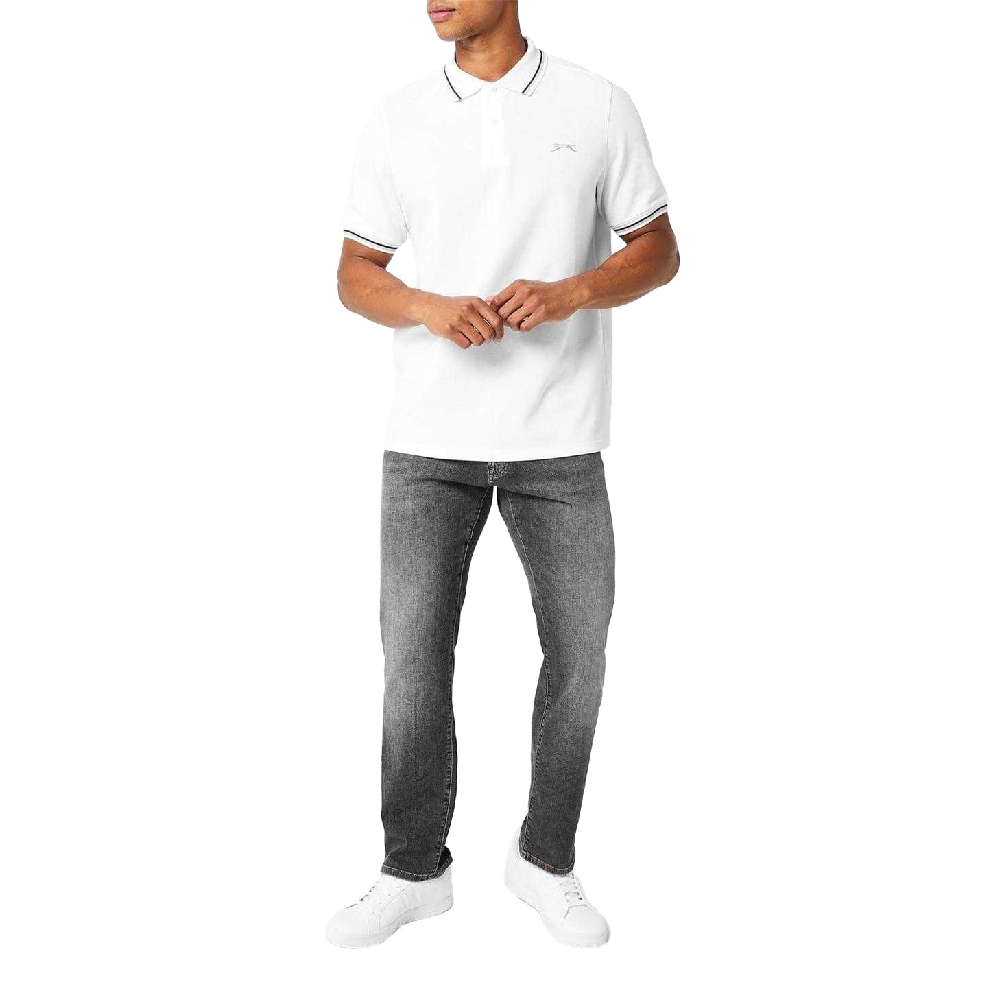 White - Side - Slazenger Mens Contrast Tipped Polo Shirt