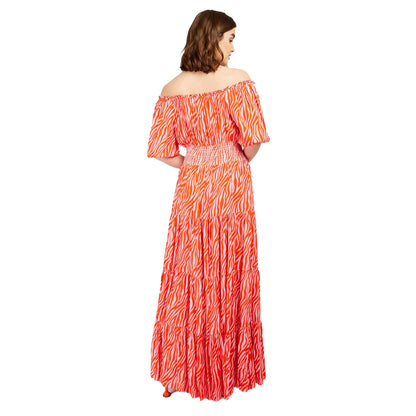Orange - Back - Little Mistress Womens-Ladies Zebra Print Maxi Dress
